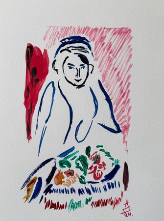 Дарья Илюхина (Авторская графика - 
                  30 x 40 см) Продавщица фруктов