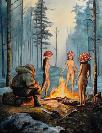 Teona Nakatl (Картина, живопись - 
                  80 x 100 см) Челькутх и девушки-мухоморы