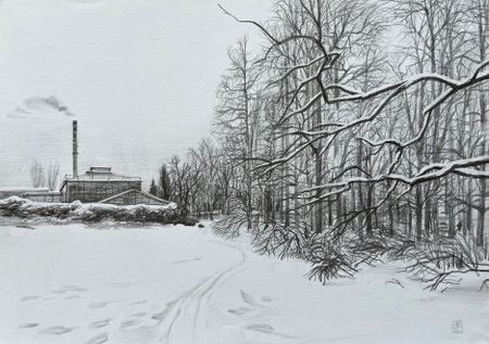 Александра Курьянова (Авторская графика - 
                  29.7 x 21 см) Снег