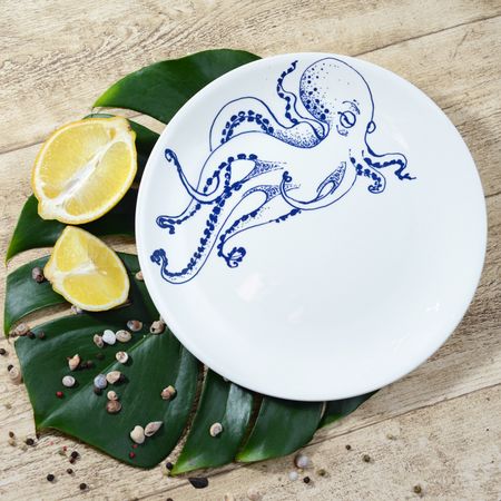 Алена Сокольникова (Объект - 
                  25 x 25 см) Тарелка из фарфора "Осьминог"