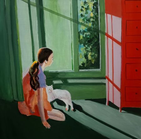 Ольга Чужакова (Картина, живопись - 
                  60 x 50 см) Девочка с белым котом