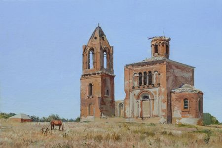 Михаил Псюрников (Авторская графика - 
                  30 x 20 см) Пейзаж с лошадкой