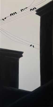 Ольга Шанина (Картина, живопись - 
                  50 x 100 см) No.4 Music on wires. H.Zimmer S.T.A.Y. and TIME. Серия работ "T I M E F L I E S"