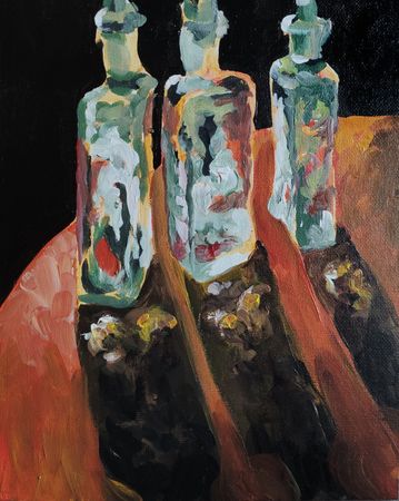 Женя Шарвина (Картина, живопись - 
                  20 x 25 см) Три бутылочки №1