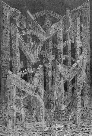 Иван Языков (Графика печатная - 
                  50 x 70 см) М - Музыка машин, механизмов во мраке