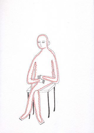 Оля Душкина (Авторская графика - 
                  21 x 29.7 см) Сижу жду когда можно будет порисовать