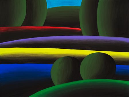 Олег Хвостов (Авторская графика - 
                  40 x 30 см) Пейзаж с рекой