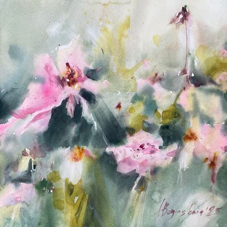 Анна Богинская (Авторская графика - 
                  32 x 32 см) Дикие розы 1