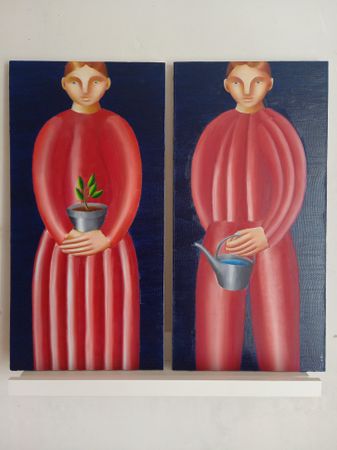 Саша Катинаускиене (Картина, живопись - 
                  60 x 60 см) Садовники. Диптих