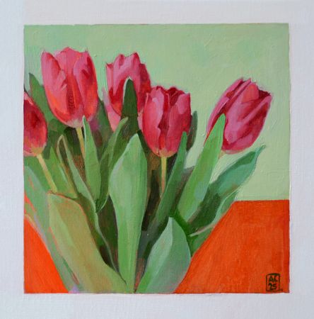 Александра Сергеева (Картина, живопись - 
                  25 x 25 см) Красные тюльпаны