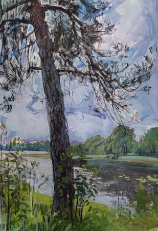 Ольга Семченко (Авторская графика - 
                  40 x 57 см) Ель у озера Мстино