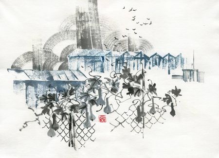 Ольга Безлепкина (Авторская графика - 
                  67 x 48 см) Тыква горлянка