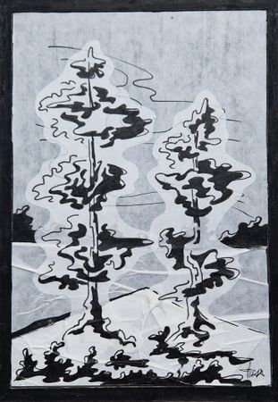 Валерия Финина (Коллаж / ассамбляж - 
                  11.5 x 16 см) Сосны