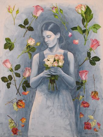 Наталия Ворошилова (Картина, живопись - 
                  90 x 120 см) Девушка и розы