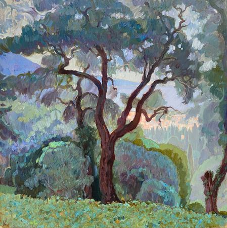 Алексей Кротов (Картина, живопись - 
                  60 x 60 см) Вид из оливковой рощи на берег острова Корфу