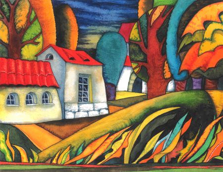 Александра Ларионова (Авторская графика - 
                  25 x 19 см) Огненные цвета осени