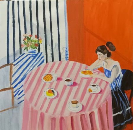 Ольга Чужакова (Картина, живопись - 
                  50 x 50 см) Цветы в полосатой вазе