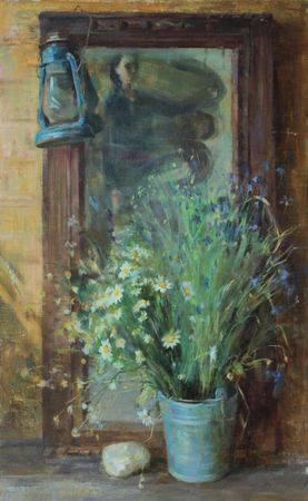 Алина Коршункова (Картина, живопись - 
                  55.5 x 90 см) Натюрморт с ромашками