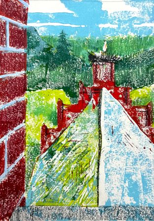 Юлия Третьякова (Графика печатная - 
                  21 x 29.7 см) Крыша Алленбургской кирхи, п. Дружба