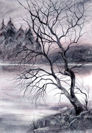 Алла Валежина (Авторская графика - 
                  30 x 42 см) Безмолвие ночи