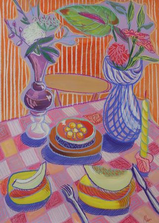 Александра Мато (Авторская графика - 
                  50 x 70 см) Розовая скатерть