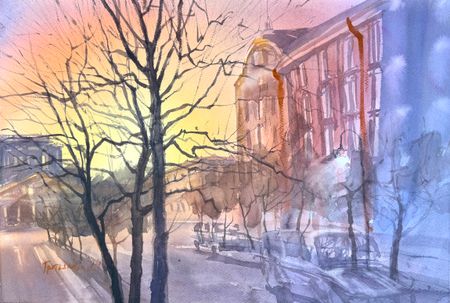 Юлия Третьякова (Авторская графика - 
                  55.5 x 37.5 см) Улица Графтио