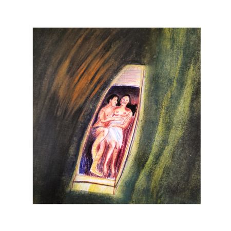 Варвара Голланд (Авторская графика - 
                  37.5 x 36.5 см) Двое в лодке