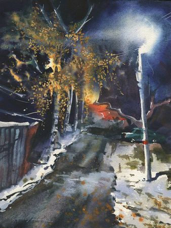 Ольга Безлепкина (Авторская графика - 
                  40 x 50 см) Первый снег