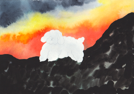 Катя Лесун (Авторская графика - 
                  29.5 x 20.8 см) В горах на закате