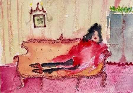 Каролина Росляк (Авторская графика - 
                  27 x 19.5 см) Брюнетка на кушетке