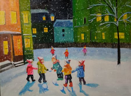 Ольга Чужакова (Картина, живопись - 
                  80 x 60 см) Вечером во дворе