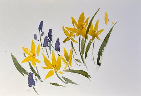 Valentine Solonski (Авторская графика - 
                  21 x 14.5 см) Мускари и тюльпаны 2