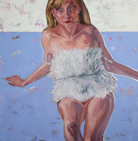 Lola Marinn (Картина, живопись - 
                  70 x 70 см) Леда или женщина в корсете из белых перьев