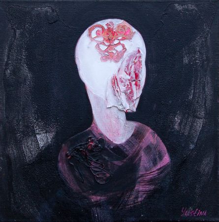 Юстина Комиссарова (Картина, живопись - 
                  30 x 30 см) Девушка с косточкой